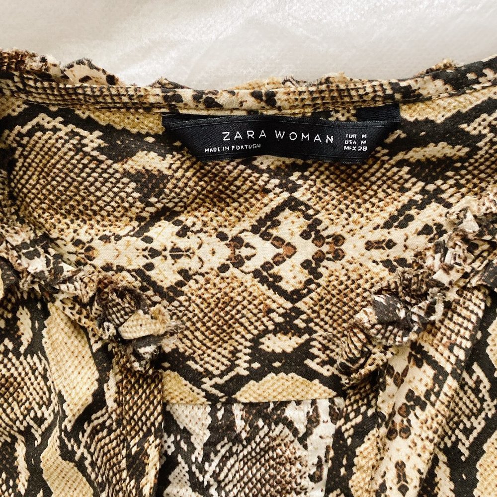 Zara Python Snake Print Cotton Blouse Size M (Guc) - image 6